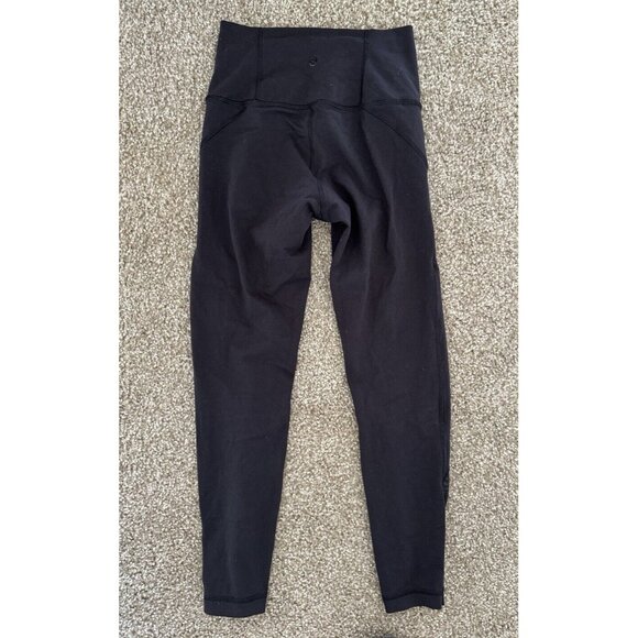 Lululemon Athletica Mesh Cut Leggings Details Woman’s Size 6 Black Logo B2 - Picture 2 of 6